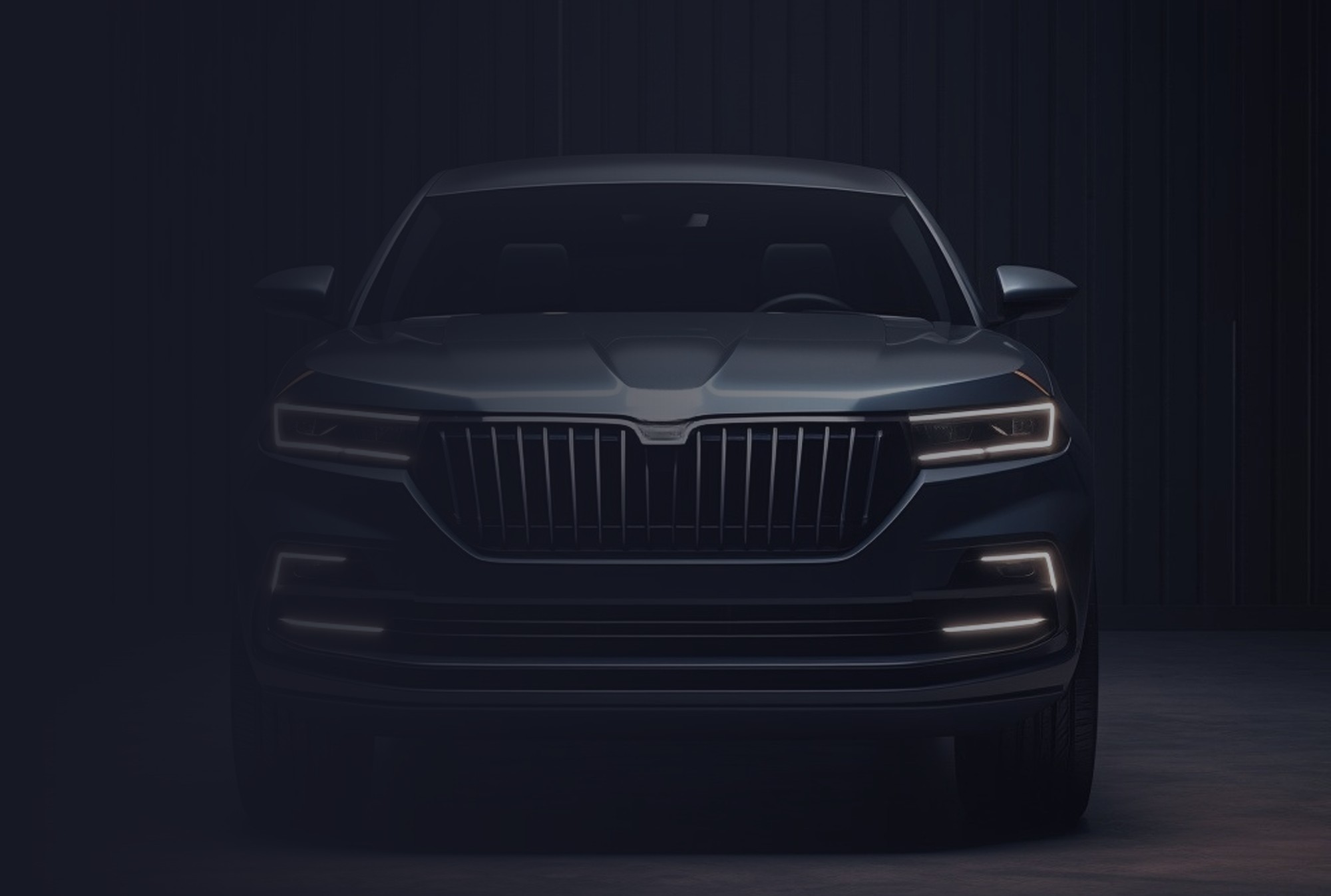 Car with illuminated headlights
