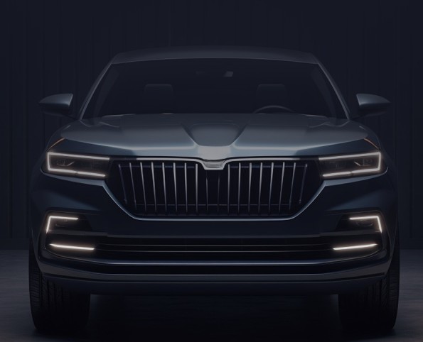 Car with illuminated headlights